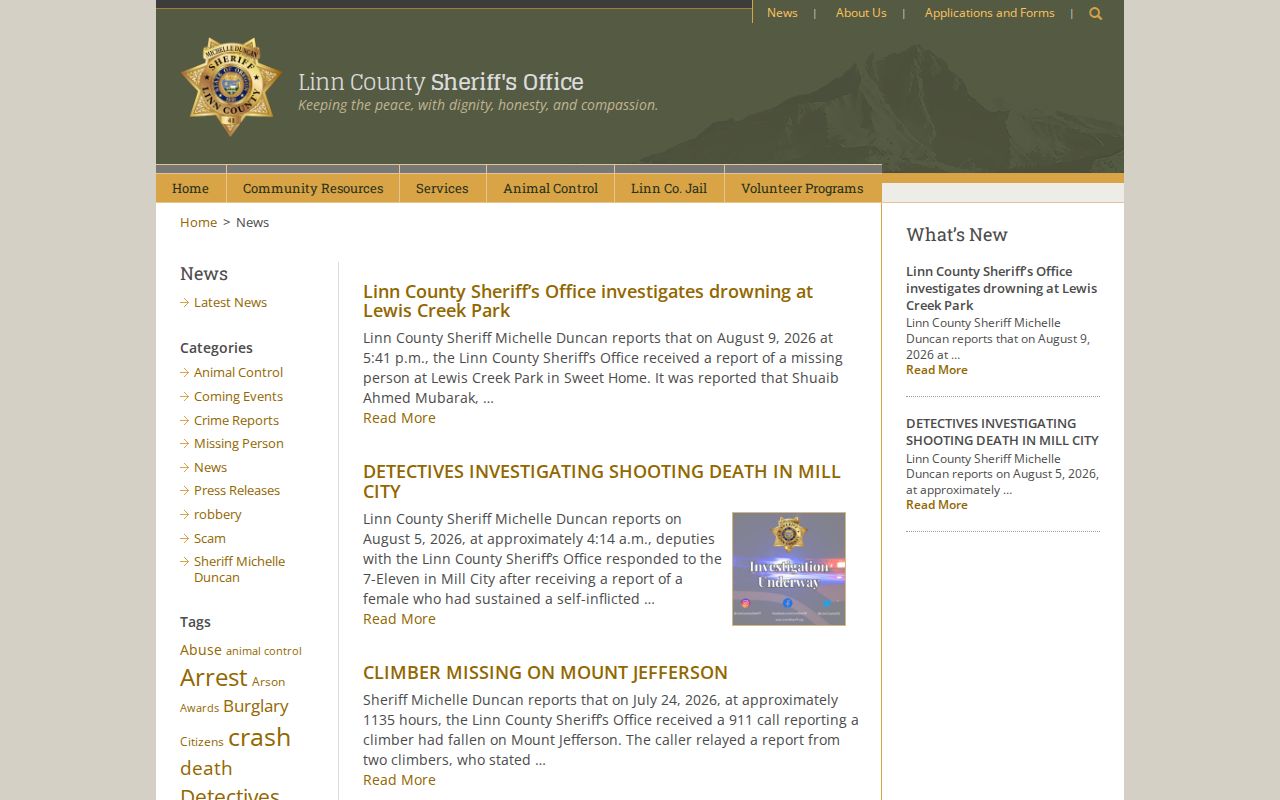 Linn County Sheriff's Office crime news and arrest release archive